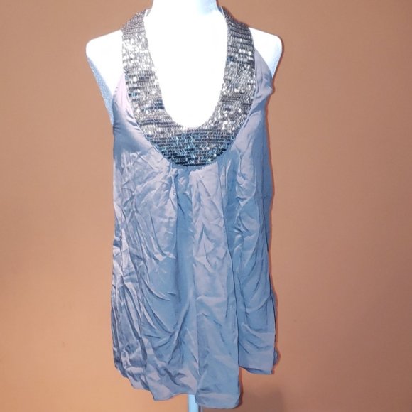 Patrizia Pepe Tops - Patrizia Pepe glass beaded embellished silk gray halter top NWT Size M